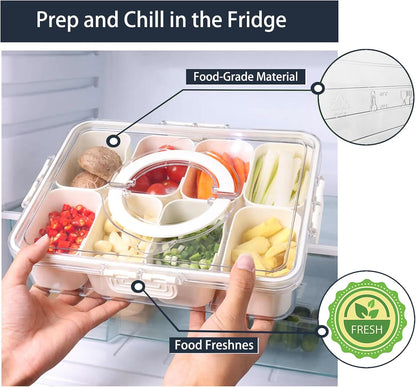 Divided Serving Tray with Lid and Handle,Portable Snackle Box Charcuterie Container,Snack tray Storage Organizer with lid,Snack Platters for Fruit, Nuts, Candy, Entertaining, Party, Picnic,Travel