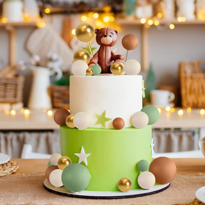 ASTARON 32 Pcs Ball Cake Topper Decorations Mini Balloons Cake Topper Sticks Foam Balls Cake Picks Cake Topper Balls Cake Decorations for Wedding Party Birthday Cake Decorating (Green Brown Gold)