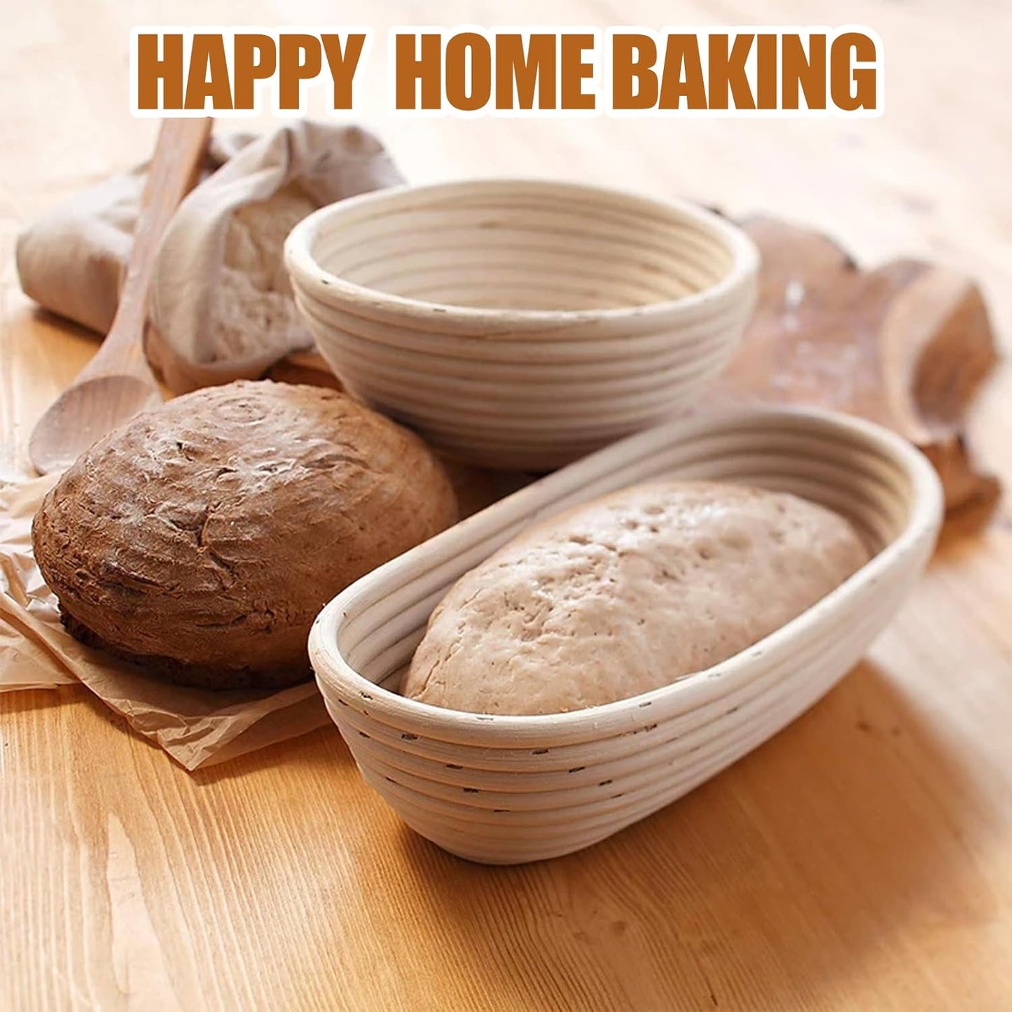 Banneton Bread Proofing Basket - 10 inch Banneton Basket Sourdough Proofing Baskets Set of 2 Oval Proofing Bowls with Liners for Professional & Home Artisan Sourdough Bread Baking Supplies