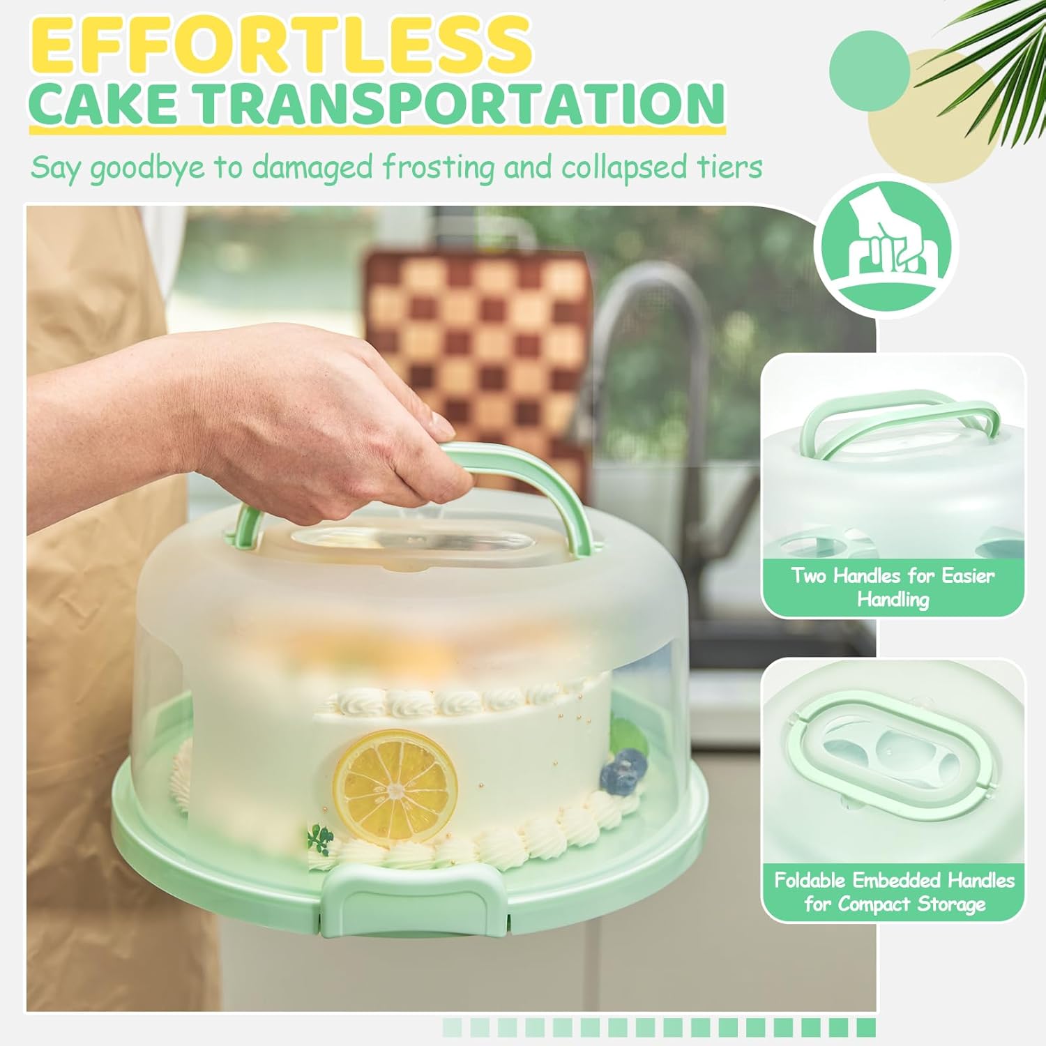 Ohuhu Cake Carrier with Lid and Handle, BPA-Free Cake Containers Cake Holder for 10 inch Cake with 2 Handles Cupcake Carrier - Plastic Cover Two Sided Base for Transport Pies Nuts Fruit Perfect Gifts