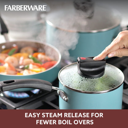 Farberware Smart Control Nonstick Cookware Pots and Pans Set, 14 Piece, Aqua