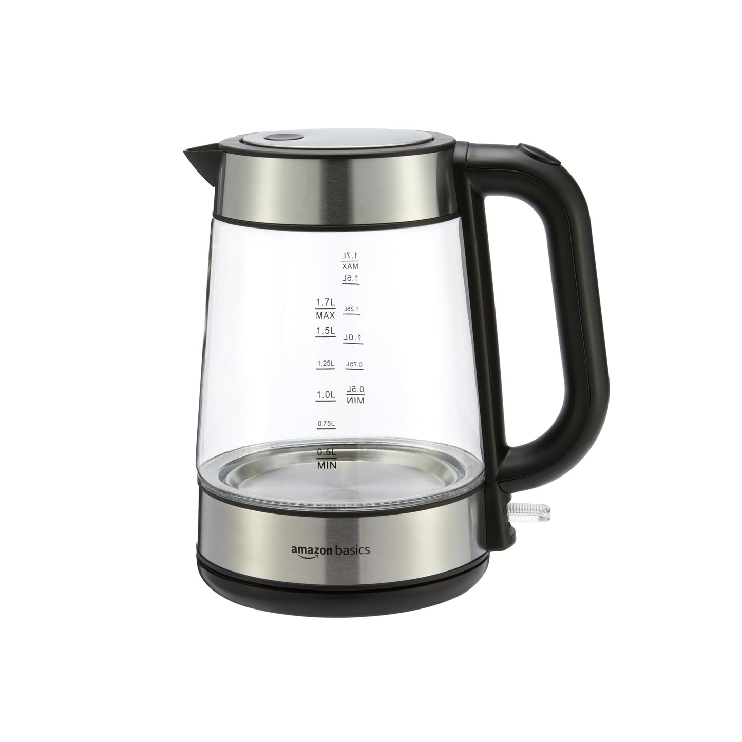 Amazon Basics Glass Carafe Electric Hot Water Kettle, 1.8 Quarts (1.7L), 1500W, BPA-Free, Black and Silver