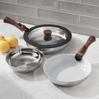 Набір розумних сковорідок Ergo Chef Pro Series з 8 предметів, знімні ручки, компактні для кухонь, будинків на колесах та кемпінгу. Сумісний з електричними, газовими та індукційними плитами, сковорідками з нержавіючої сталі та керамікою, без PTFE та PFOA.