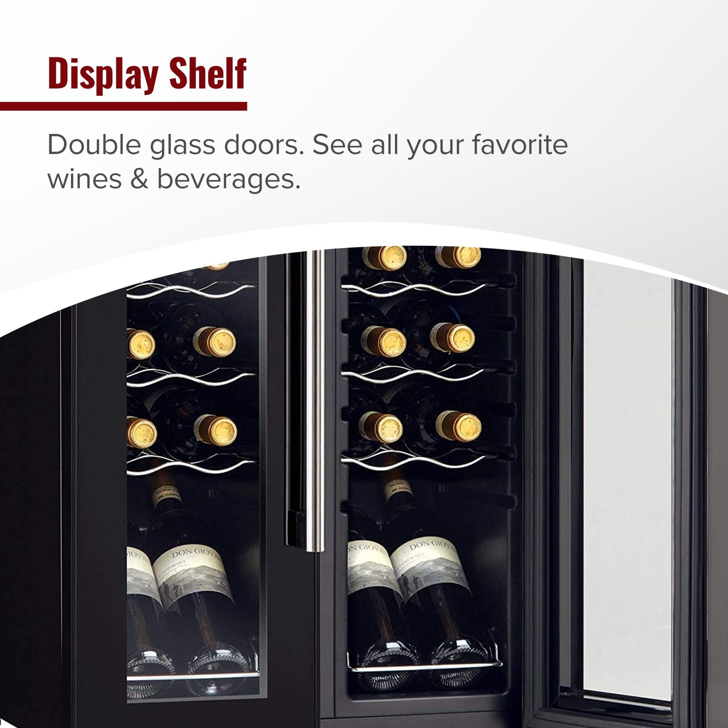 Wine Enthusiast 24-Bottle French Door Dual-Zone Compressor Wine Cooler - Freestanding Wine Refrigerator with Split Storage & 41-64°F Temperature, 2 Glass Pane Doors & Touchscreen LED Controls