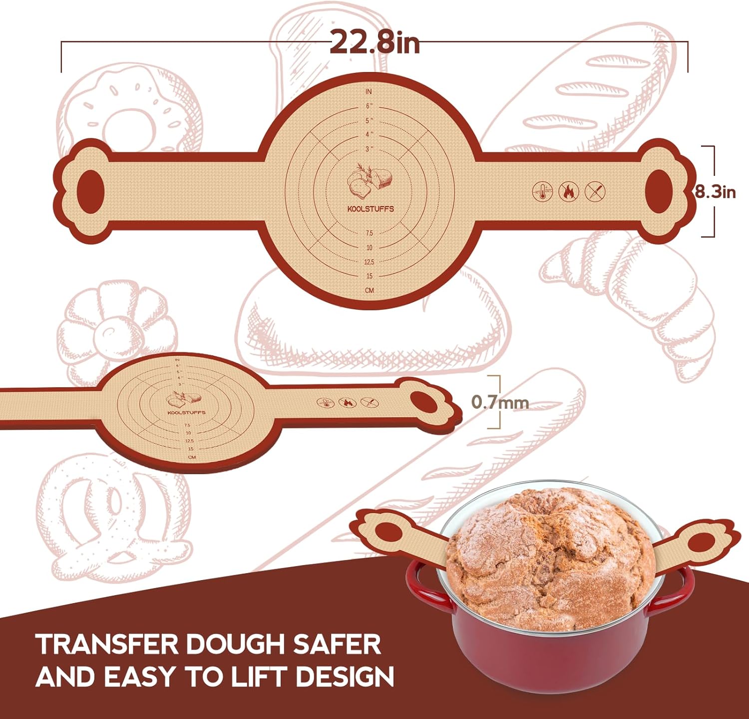 Silicone Bread Sling, 2 Pack Non-Stick & Easy to Clean Reusable Bread Sling for Dutch Oven with Cute Long Handles, Easy and Stable to Transfer Sourdough Bread