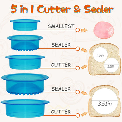 HiYZ Sandwich Cutter and Sealer - 5 PCS Decruster Sandwich Maker - Peanut Butter and Jelly Crustless Sandwich Bread Pancake Maker Cookie Cutter for Kids Children Boys Girls