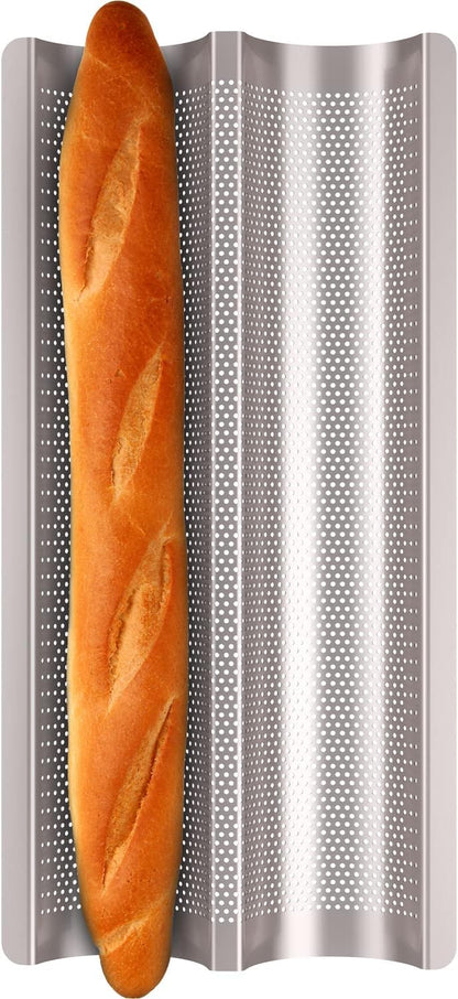 Baguette Pan French Bread Pans For Baking Pans, Nonstick 2 Slots Perforated Italian Loaf Pan Mold Long French Bread Pan Golden