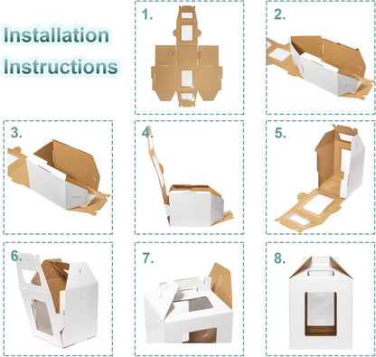 3 Pack Tall Cake Boxes for Tier Cakes 12x12x14 Inch Disposable Layer Tall Baking Carrier with Window Large Tierd Bakery Take Out Transport Containers with Handle for Wedding, Birthday, Party