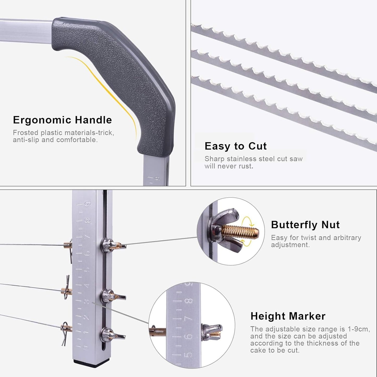 Adjustable Cake Slicer, Stainless Steel 3- Wires Cake Cutter and Leveler Layer Cakes Baking Tool for 20in Cake 20.5x8.7in
