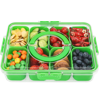 shopwithgreen Divided Serving Tray with Lid and Handle, Portable Snackle Box Charcuterie Container for Party, Veggies, Snack, Fruit, Nuts, Candy, Christmas Tray Snack Box for Entertaining, Picnic