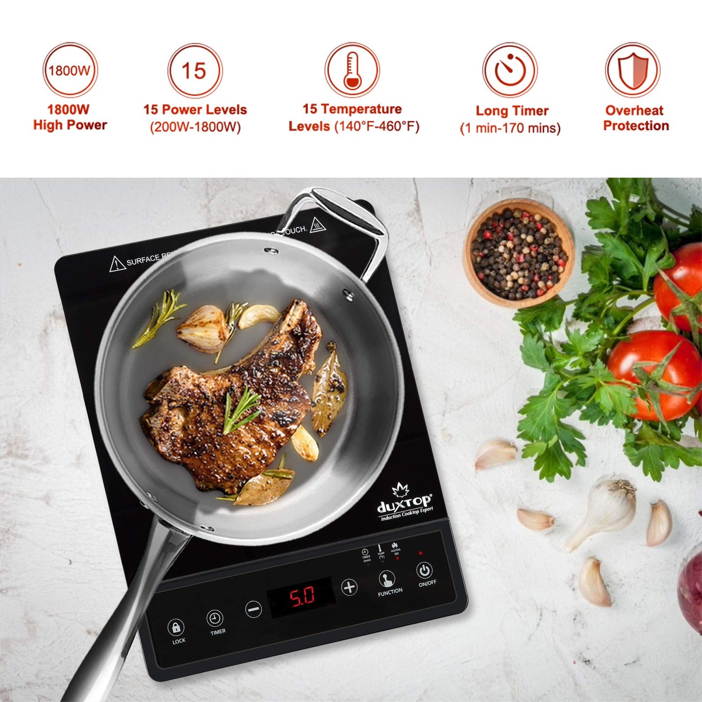 Duxtop Portable Induction Cooktop, Countertop Burner, Induction Burner with Timer and Sensor Touch, 1800W 8500ST E210C2