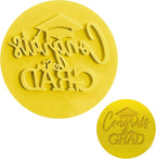 Graduation Fondant Stamp, Congrats Grad Cookie Stamp, 3D Raised Design Graduation Fondant Embosser for DIY Baking Cake Decorating Cookies Sugar Paste Cupcake Topper, 3.15inch, Yellow
