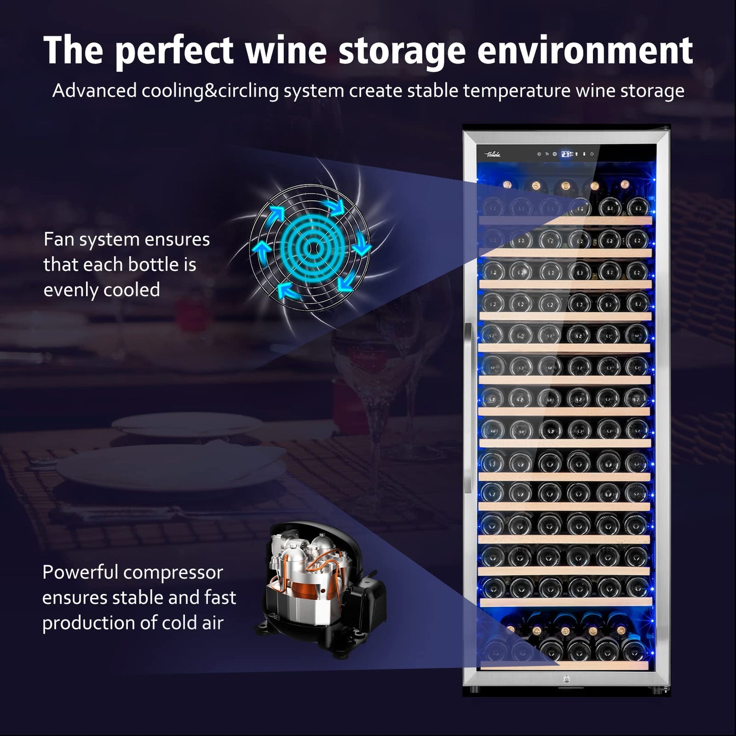 24 Inch Wine Cooler Refrigerator, 179 Bottles Professional Wine Cellars with Powerful Compressor,Quiet Operation and Elegant Design for The Wine Lovers