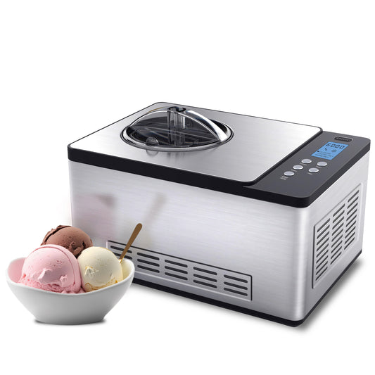 Whynter Ice Cream Maker Machine Automatic 2.1 Qt. with Built-In Compressor, LCD Digital Display & Timer, No Pre-Freezing, ICM-200LS, Stainless Steel