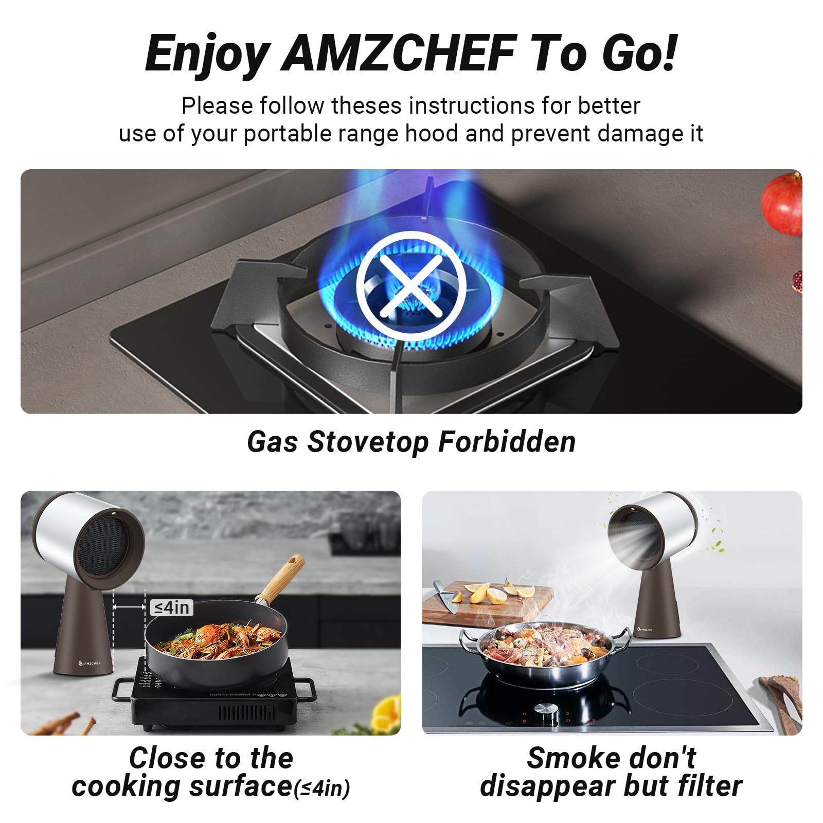 AMZCHEF Portable Range Hood, Desktop Range Hood with 3 Speed Exhaust Fan,Low Noise Large Oil Collection Cup,Detachable Aluminum Filter, Portable Kitchen Exhaust Fan for Indoor BBQ, Hot Pot