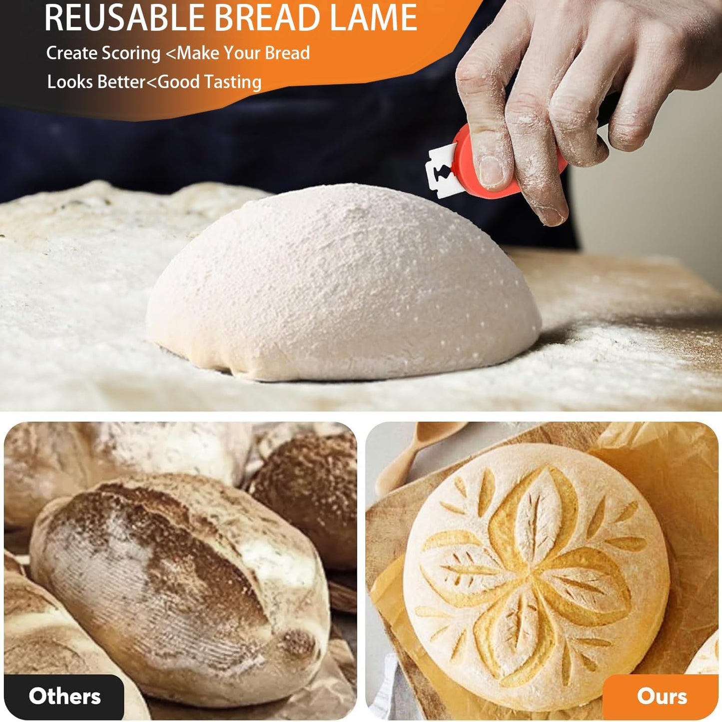 Extractable & Magnetic Bread Lame Dough Scoring Tool - Professional Sourdough Scoring Tool - Sourdough Bread Baking & Bread Scoring Tool - Scoring Patterns booklet & 5 Razor Blades（Black)