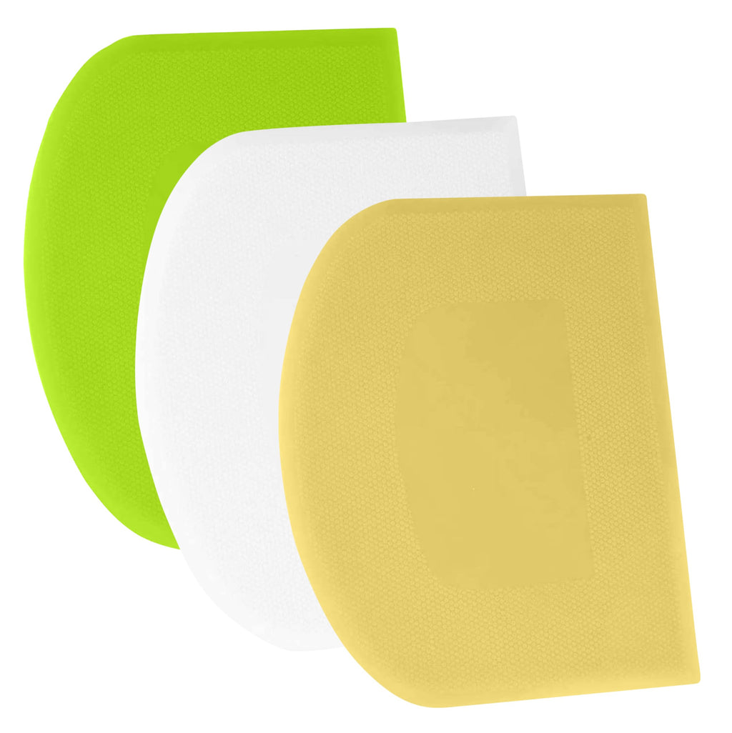SURDOCA Dough Scraper Bench Scraper - 3P 4.7x3.7" Plastic Flexible Bowl Scraper, Sharp Edge & Angles Cake Scraper. Non-Slip Bakeware Decorating Tools Sculpting & Modeling Tools - Green+White+Green