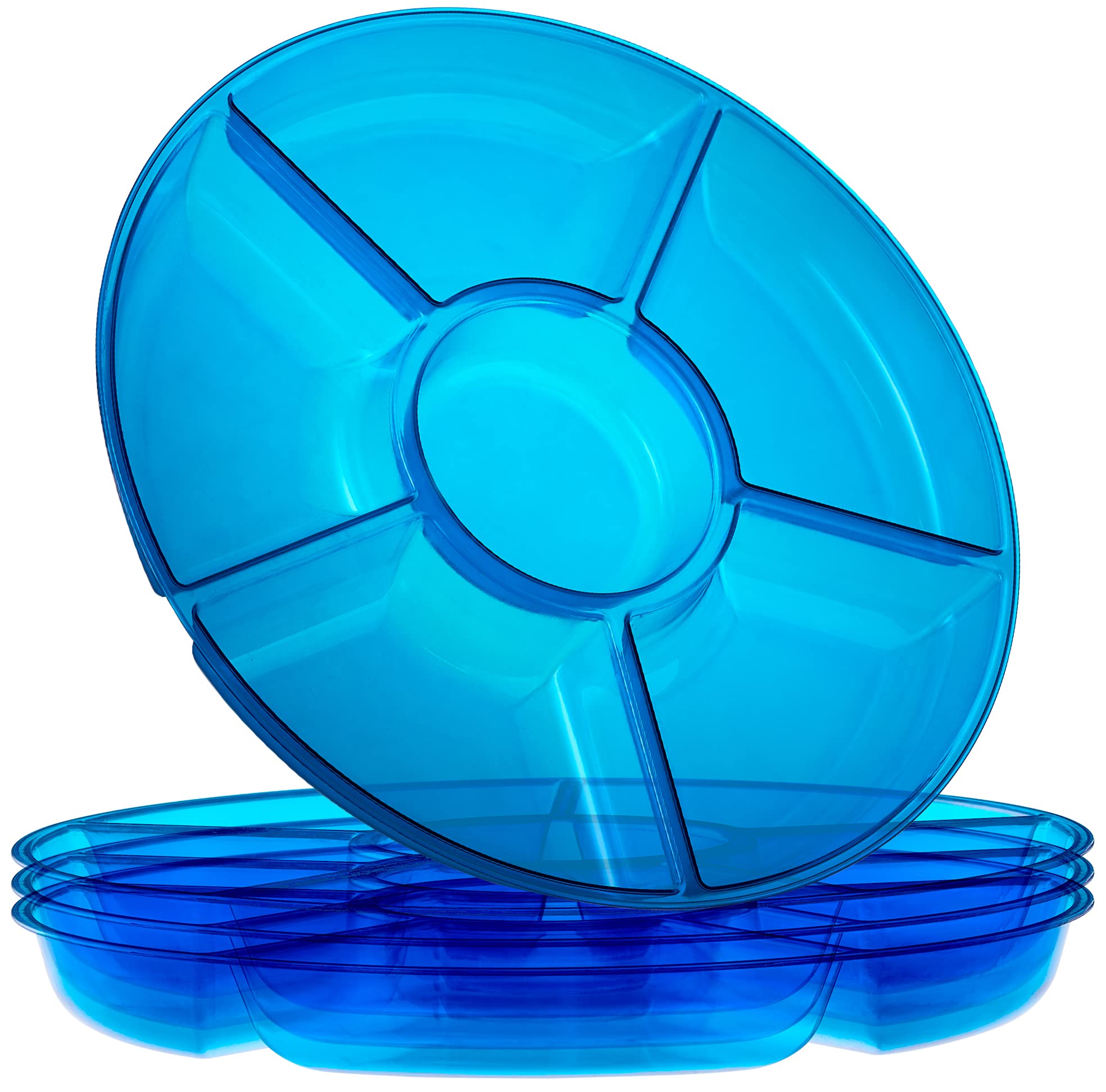 Plasticpro 6 Sectional Round Plastic Serving Tray/Platters Clear Pack of 2