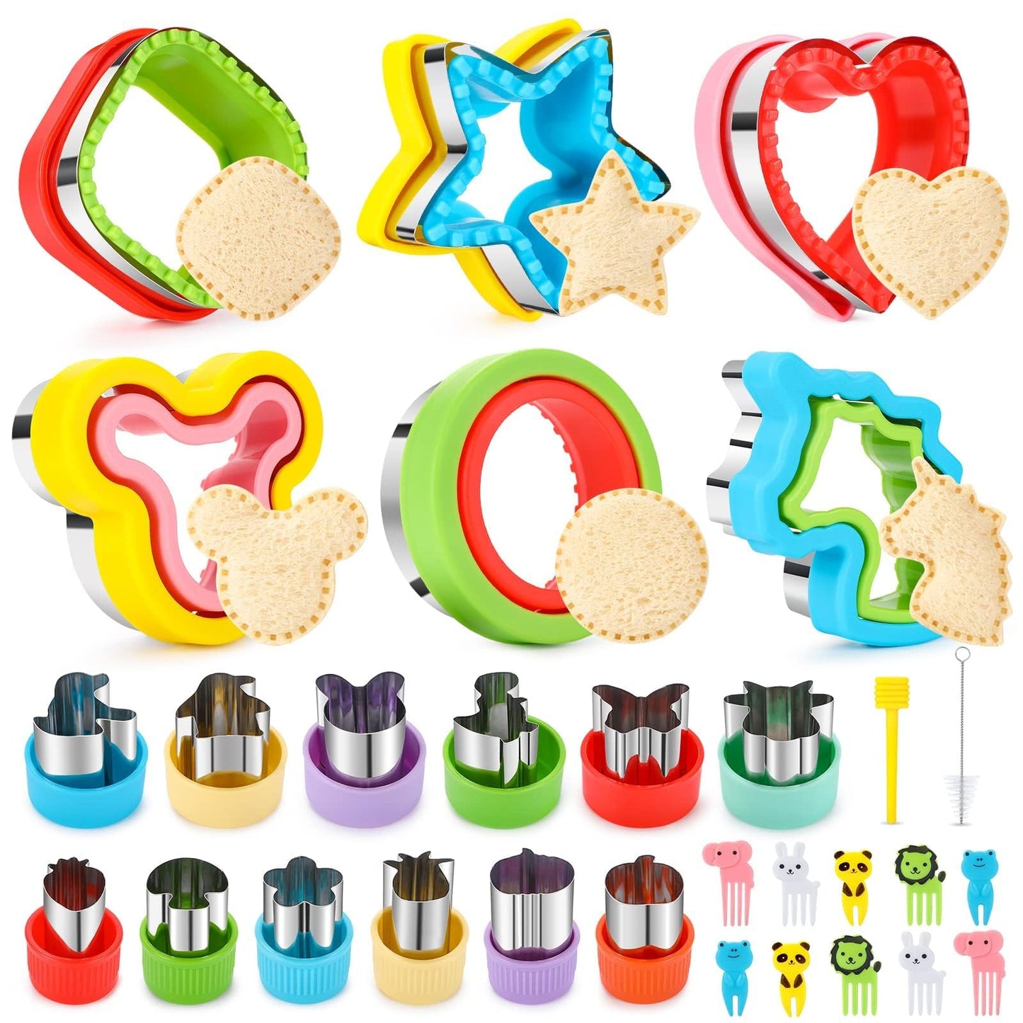 HINZER Sandwich Cutter and Sealer Set Uncrustables Maker 4 Pcs Bread Decruster Pancake Maker Heart Square Circle Dinosaur Shape DIY Cookie Cutters Gift for Kids Adult Boys Girls