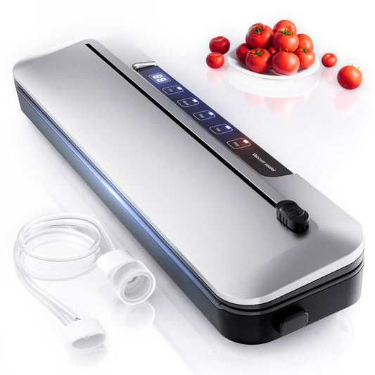 Vacuum Sealer Machine,75Kpa Precision Suction Power 6-in-1 Food Sealer with Digital Timer, Dry & Moist Food Modes, Compact Design with 10 Vacuum Bags & Bulit-in Cutter(Sliver)