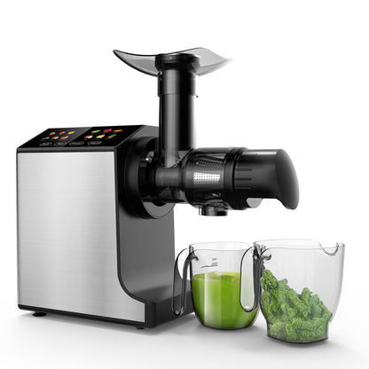 WHUTO Masticating Juicer Machines, Cold Press Juicer, Easy to Clean with Brush, Touch Screen Stainless Juicer Machines for Vegetable & Fruit, Juice Maker with Quiet Motor & 2 Speed Modes, Grey