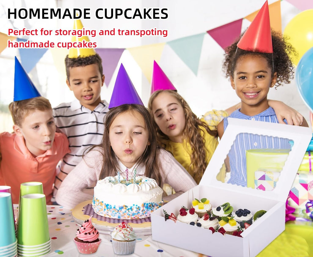 6-Set Cupcake Boxes Hold 12 Standard Cupcakes, Food Grade Cupcake Holders Bakery Carrier Boxes with Windows and Inserts for Cupcakes, Muffins and Pastries (White-6 Pack)