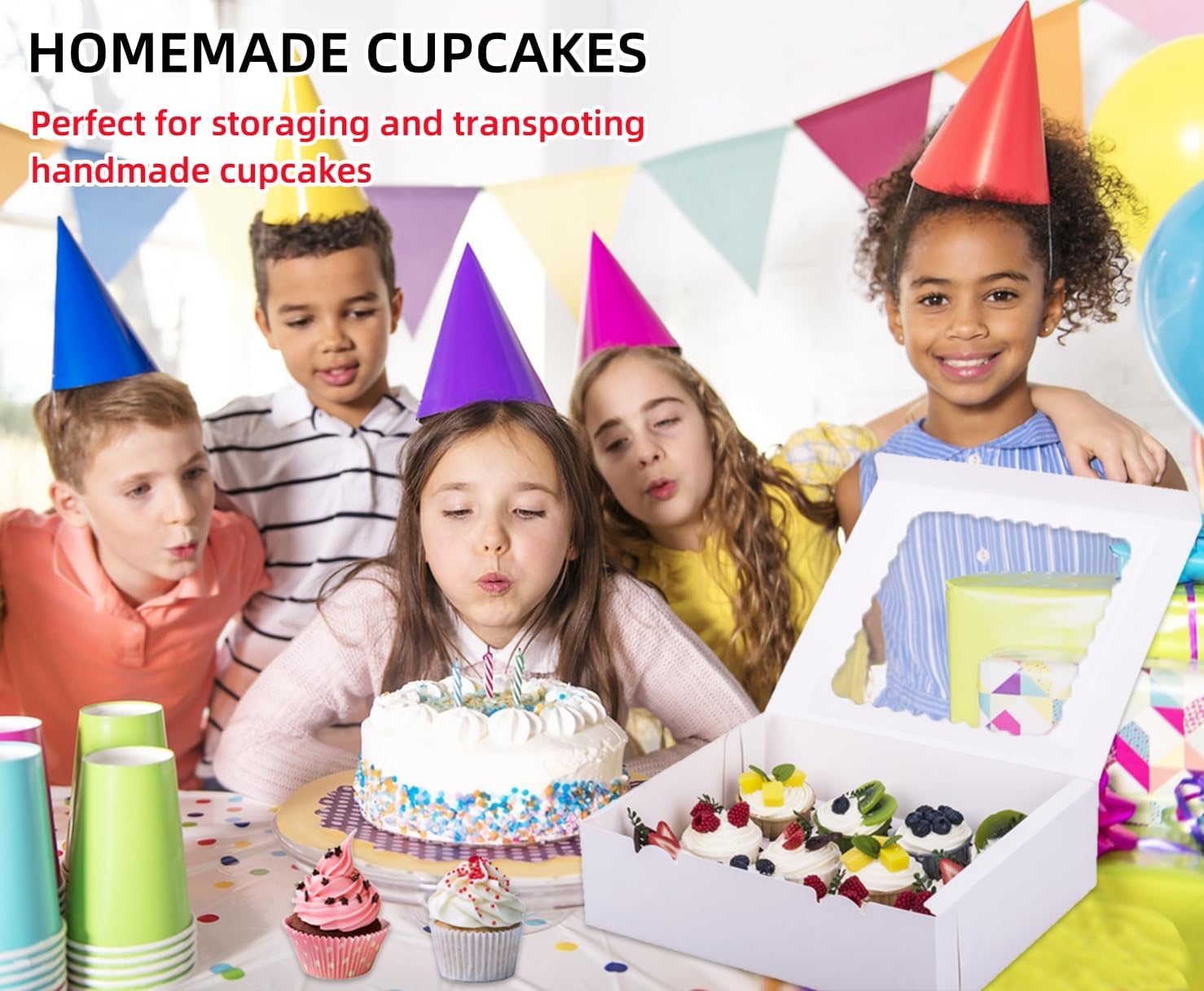6-Set Cupcake Boxes Hold 12 Standard Cupcakes, Food Grade Cupcake Holders Bakery Carrier Boxes with Windows and Inserts for Cupcakes, Muffins and Pastries (White-6 Pack)