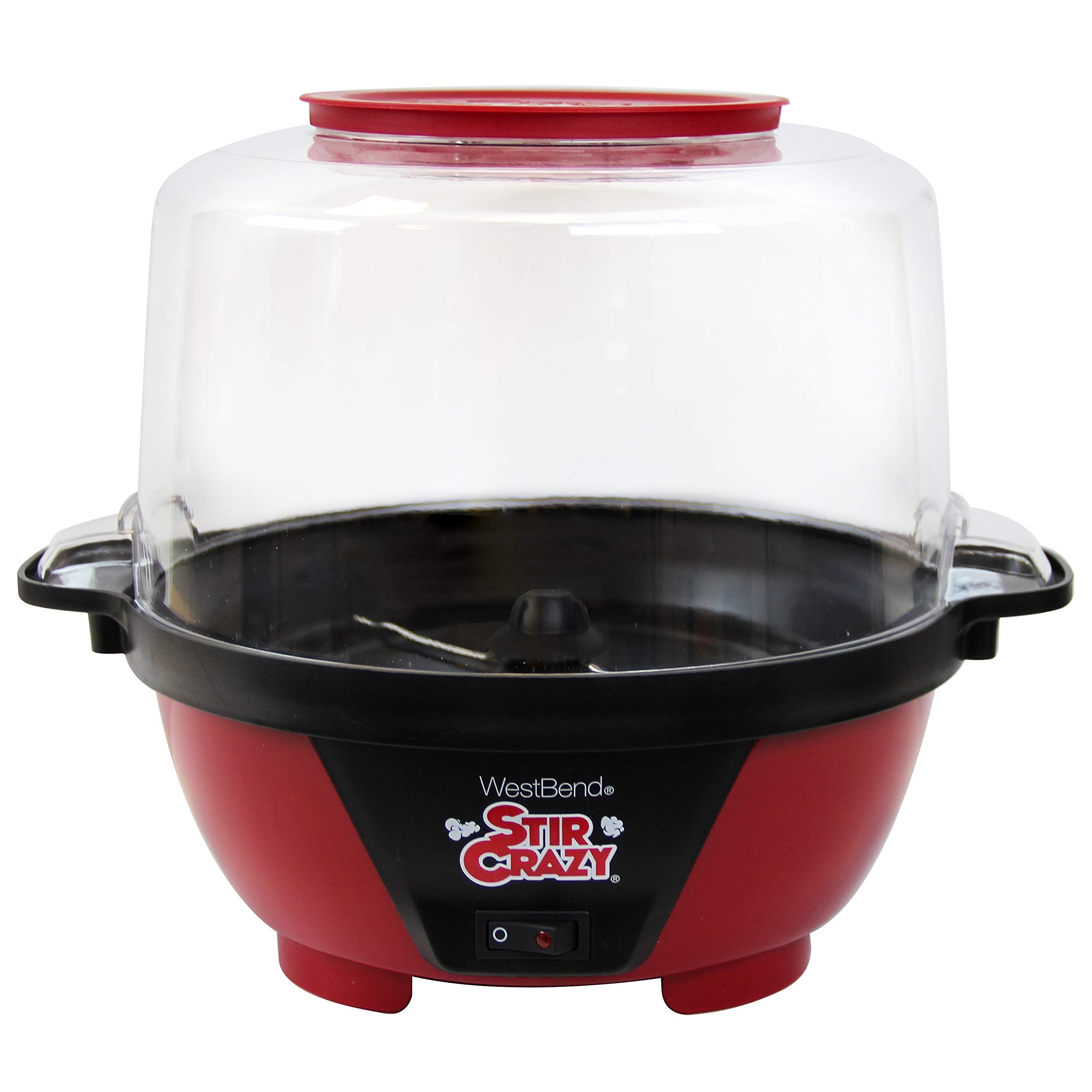West Bend Stir Crazy Popcorn Machine Elektryczna maszyna do gorącego oleju z dużą pokrywką do miski do serwowania i wygodnym przechowywaniem w stosie, 6 litrów, czerwona