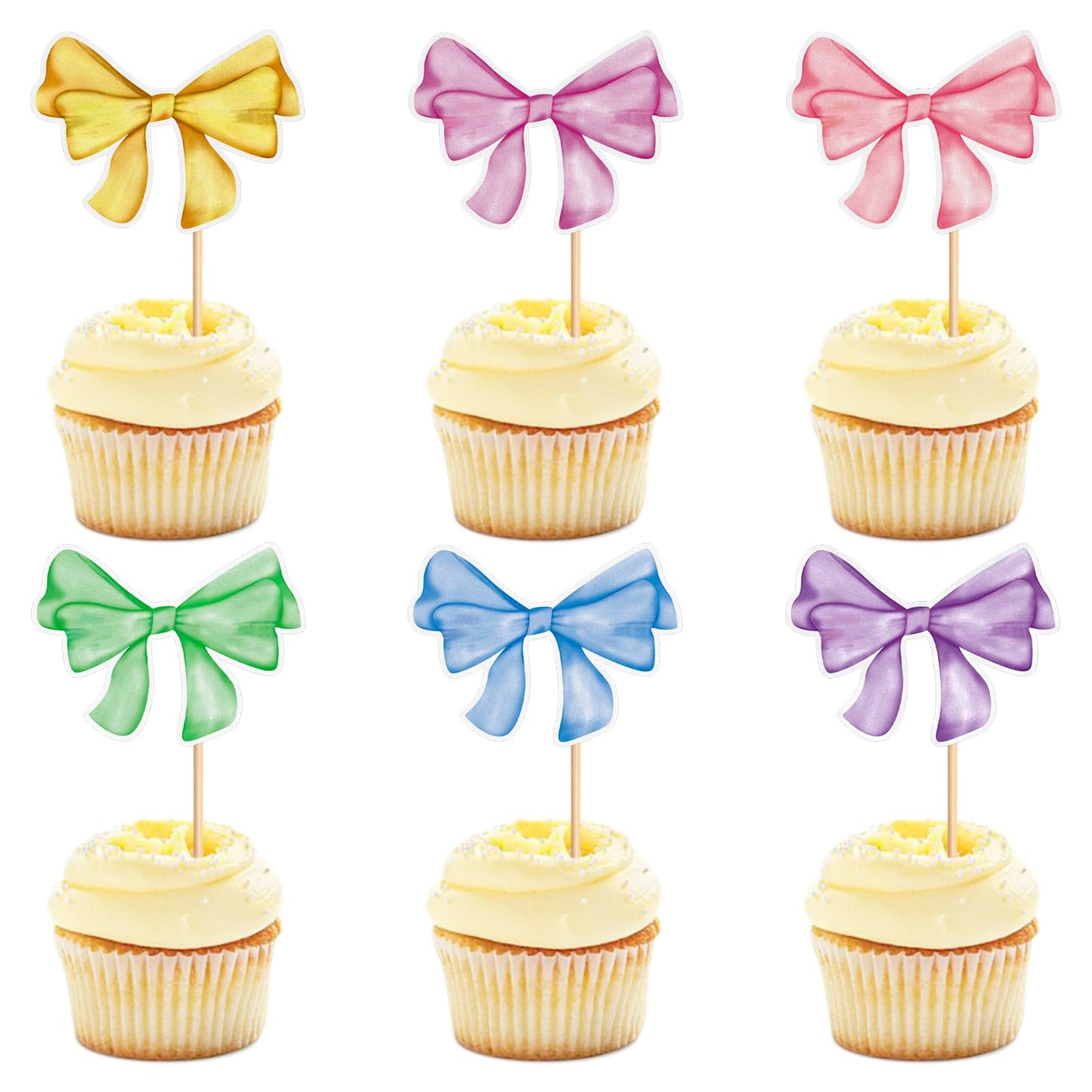 20 Pack Bow Cupcake Toppers Birthday Bowknot Ribbons Coquette Pink Bow High Footed Cup Balloon Wall Party Decorations Bridal Cake Dessert Picks Baby Girl Boy Wedding Party Supplies pink1