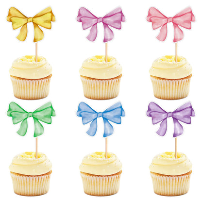 20 Pack Bow Cupcake Toppers Birthday Bowknot Ribbons Coquette Pink Bow High Footed Cup Balloon Wall Party Decorations Bridal Cake Dessert Picks Baby Girl Boy Wedding Party Supplies pink1