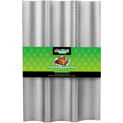 AMAGABELI GARDEN & HOME Baguette Bread Pan 15" x 13" Nonstick Perforated Baguette Tray French Bread Baking 4 Wave Loaf Bake Mold Toast Cooking Baker Molding Gutter Oven Toaster Dishwasher Safe Silver