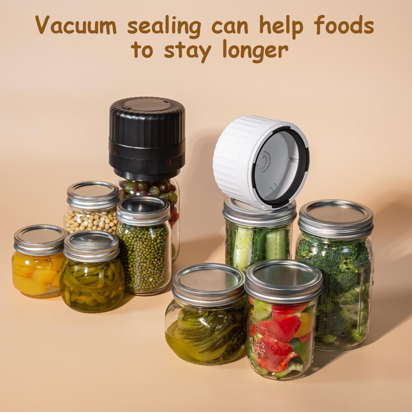 Fully Automatic Mason Jar Vacuum Sealer Kit - Auto Stop Mason Jar Vacuum Sealer Kit, Jar Vacuum Sealer for Mason Jars, Jar Vacuum Sealer, A Must-Have for Canned Foods Pantry Canning Pickling