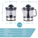 LEBENLANG – Electric juicer max juice yield | Citrus juicer + 2 cones 40W | Lemon, lime, orange, fresh fruit squeezer machine | Automatic lever press extractor | exprimidor de naranjas electrico