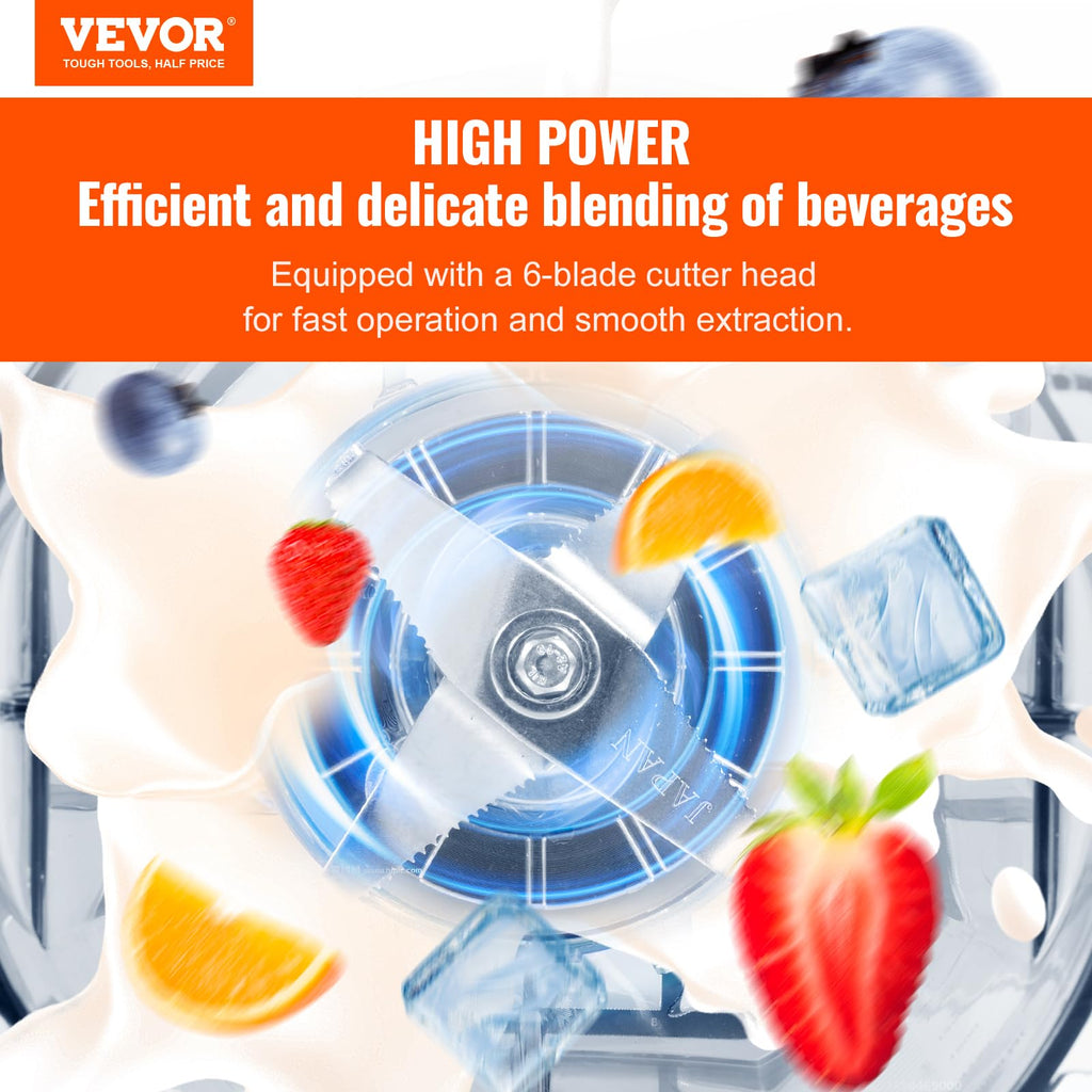 Blender VEVOR Professional z osłoną, Blendery do użytku komercyjnego, Blender kombinowany o pojemności 68 uncji, Blender ze stali nierdzewnej, 9 prędkości i 5 funkcji, do koktajli, smoothie, koktajli i kruszenia lodu, biały
