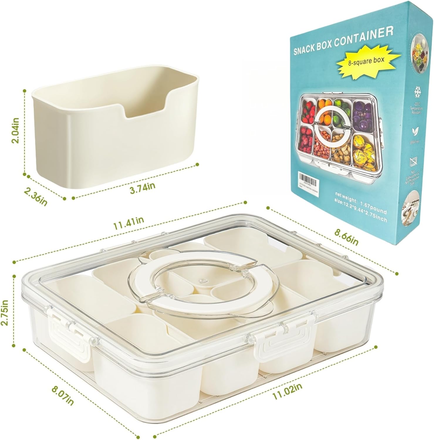 Snackle Box Container Divided Serving Platters with Lid and Handle Divided Snackle for Portable Snack Box Container Tray Perfect for Candy Fruit and Treats