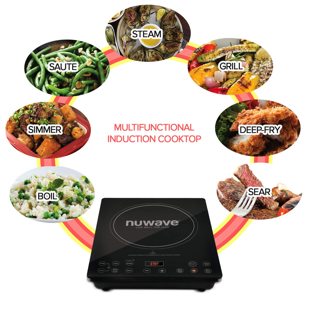Індукційна плита Nuwave Pro Chef, сертифікована NSF, комерційного класу, портативна, потужна 1800 Вт, велика нагрівальна спіраль 8 дюймів, 94 температурні режими 100°F - 575°F з кроком 5°F, ударостійка склокерамічна поверхня