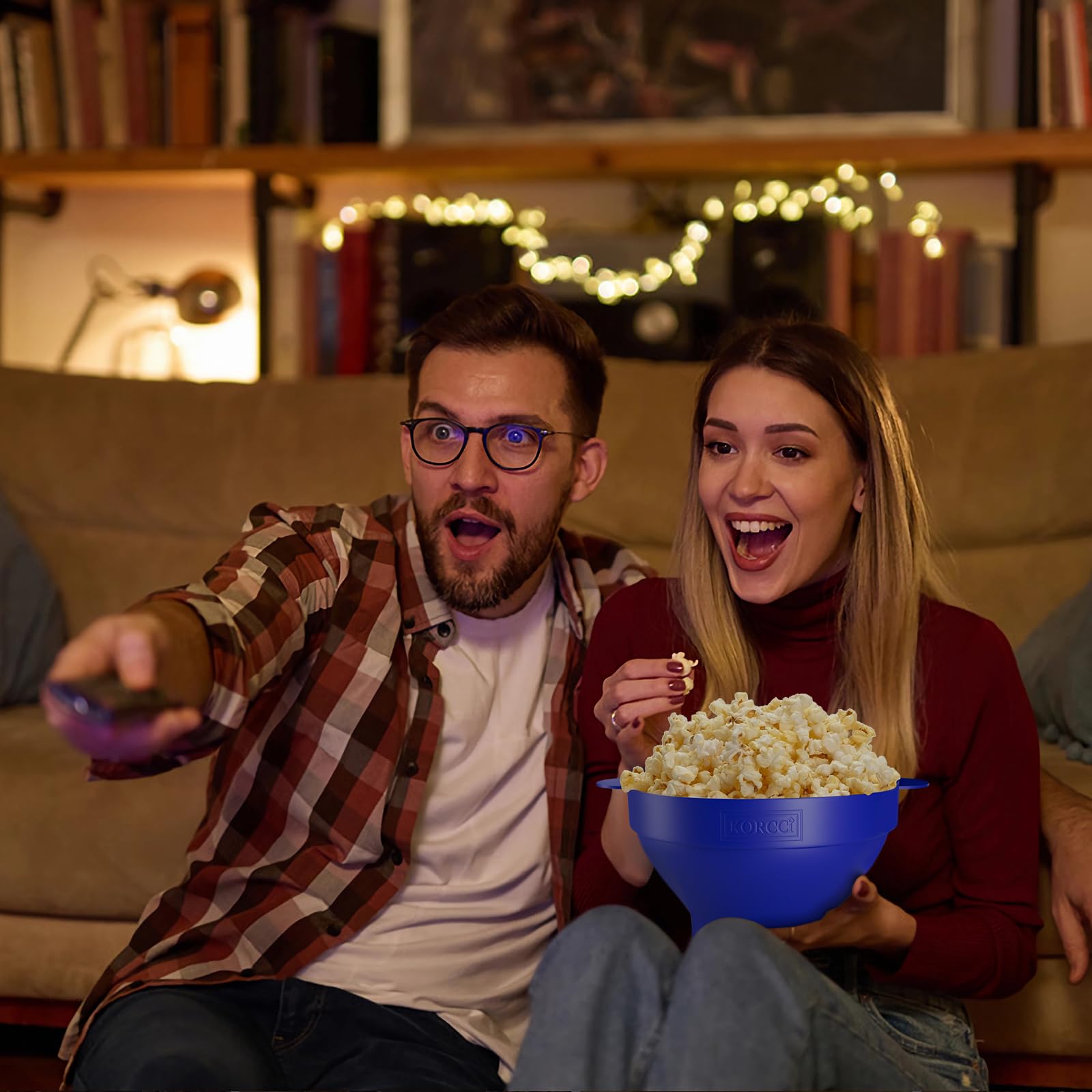 Oryginalna silikonowa maszynka do popcornu do mikrofal Korcci, maszynka do popcornu do mikrofal, składana miska do robienia popcornu w mikrofalówce, nie wymaga oleju, do użytku w kuchence mikrofalowej, można myć w zmywarce (niebieska)