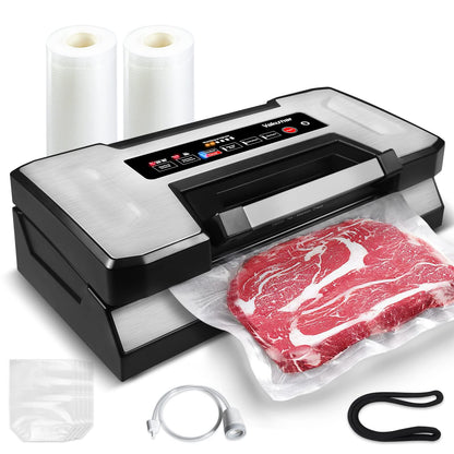 Vakumar Liquid Vacuum Sealer Machine, 90Kpa Vacuum Sealer Machine Preservation Dry/Moist/Liquid Modes, LED Indicator Light, Handle Locked Design, Built-in Cutter and Bag Storage, Removable Drip Tray