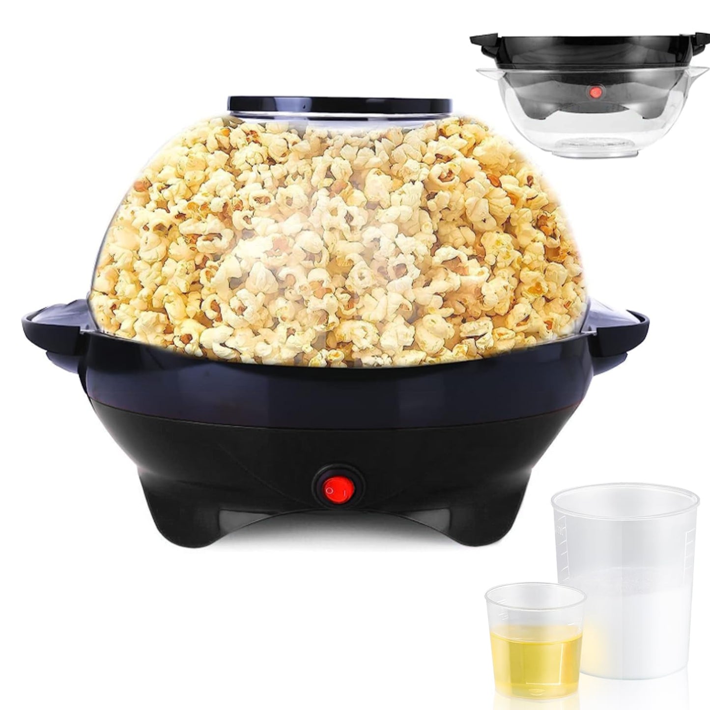 TLGREEN 6 Quart Popcorn Machine, Stir Crazy Popcorn Popper Machine, Electric Hot Oil Popcorn Maker Machine, with Nonstick Plate & Stirring Rod, Large Lid for Serving Bowl. (Black)