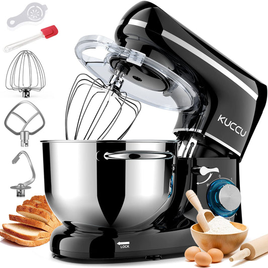 KUCCU Stand Mixer, 6.5 Qt 660W, 6-Speed Tilt-Head Food Dough Mixer, Kitchen Electric Mixer with Stainless Steel Bowl,Dough Hook,Whisk, Beater, Egg white separator (6.5-QT, Black)