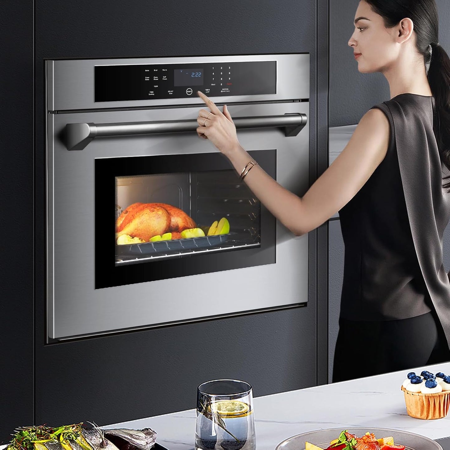 AAOBOSI Wall Oven 30 inch Single Wall Ovens Electric Built-in Convection Oven, 3800W, 4.8 Cu. Ft. Broil Bake Roast Function, LED Display, Touch Control, Safety Lock, Timer for Kitchen Cabinetry