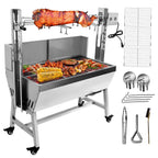Stainless Steel Rotisserie Grill with Windscreen, Electric 25W Motor Outdoor Cooking Spit Roaster, 132 LBS BBQ Spit Roaster, BBQ Whole Pig Lamb Goat Charcoal Spit Grill Rotisserie Roaster System