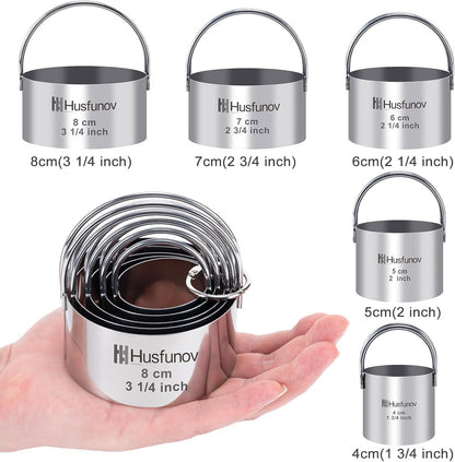 Biscuit Cutter Set Round Cookie Cutters with Handle 5 Pieces Stainless Steel Circle Professional Baking Dough Tools for Cake