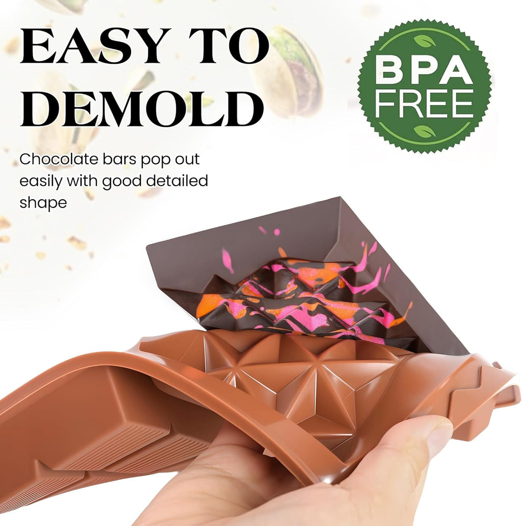 1 Inch Chocolate Bar Mold Deep Dubai Stuffed Chocolate Molds Silicone Large Break Apart Silicone Molds (Mix,2 Pcs）