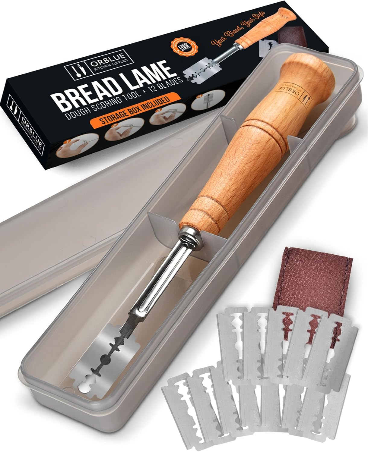 Orblue Bread Lame, Bread Scoring Knife, Bread Lame Dough Scoring Tool for Artisan Sourdough, Lame Bread Tool, Essential Baking Supplies with 12 Blades Included