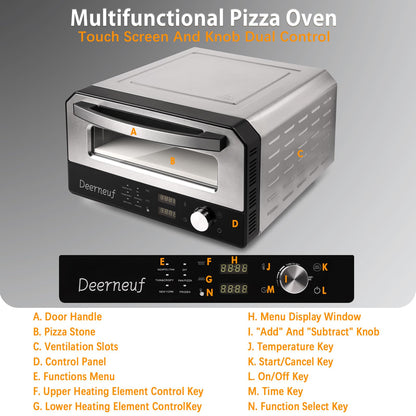 Electric Pizza Oven Indoor, Heats up to 800°F, 12” Pizzas in Minutes, Countertop Pizza Oven with 6 Touchscreen Presets, Pizza Stone and Pizza Peel Included,Stainless Steel Pizza Maker Machine for Home