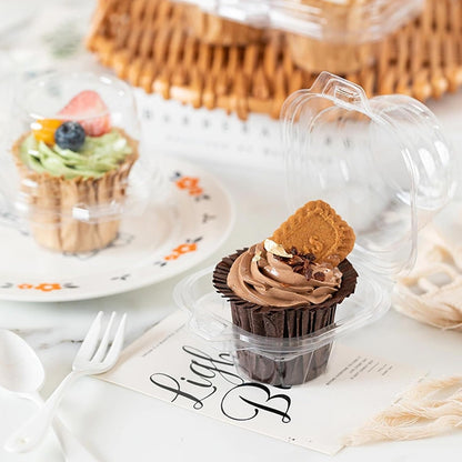 50 Pack Individual Cupcake Containers, Plastic Cupcake Boxes with Lids, Stackable and Reusable, Clear Design for Cupcakes, Muffins, Donuts, Salad Storage
