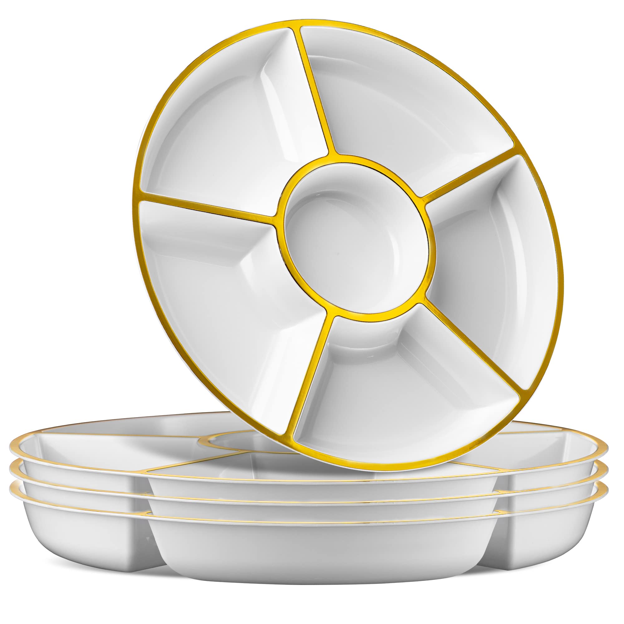 Plasticpro 6 Sectional Round Plastic Serving Tray/Platters Clear Pack of 2