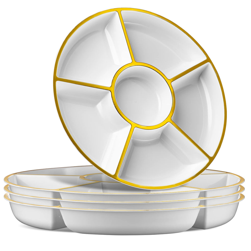 Plasticpro 6 Sectional Round Plastic Serving Tray/Platters Clear Pack of 2