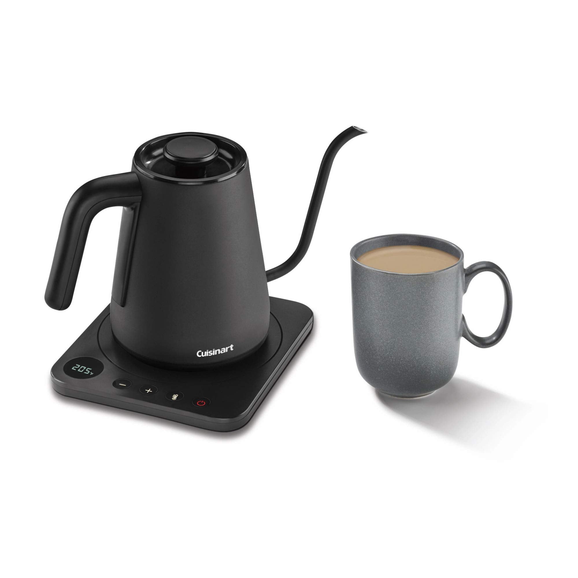 Цифровий чайник Cuisinart GK-1 з гусячою шийкою, прецизійний носик з гусячою шийкою, розроблений для точного контролю наливання, вміщує 1 літр, потужність 1200 Вт забезпечує швидкий нагрів, нержавіюча сталь, чорний колір